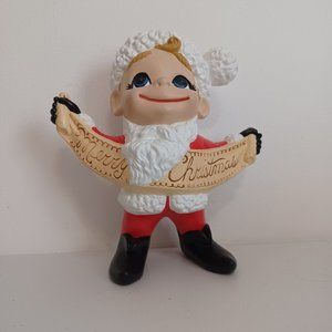 Elf in Santa Suit 1970s Hand Painted 10" Ceramic Atlantic Mold Merry Christmas